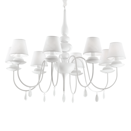 Lámpara colgante Ideal Lux Blanche blanco cristal y tela 8 luces 320W Ø92cm 035574