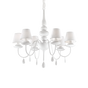 Lámpara colgante Ideal Lux Blanche blanco cristal y tela 6 luces Ø78cm 035581