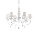 Lámpara colgante Ideal Lux Blanche blanco cristal y tela 6 luces Ø78cm 035581