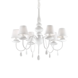 Lámpara colgante Ideal Lux Blanche blanco cristal y tela 6 luces 240W Ø78cm 035581