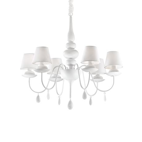 Lámpara colgante Ideal Lux Blanche blanco cristal y tela 6 luces 240W Ø78cm 035581