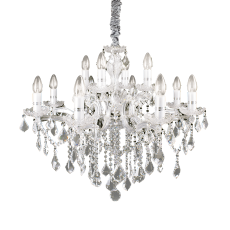 Lámpara colgante Ideal Lux Florian cristal y cerámica 12 luces 480W Ø72cm cromo — ref. 035604 (1)