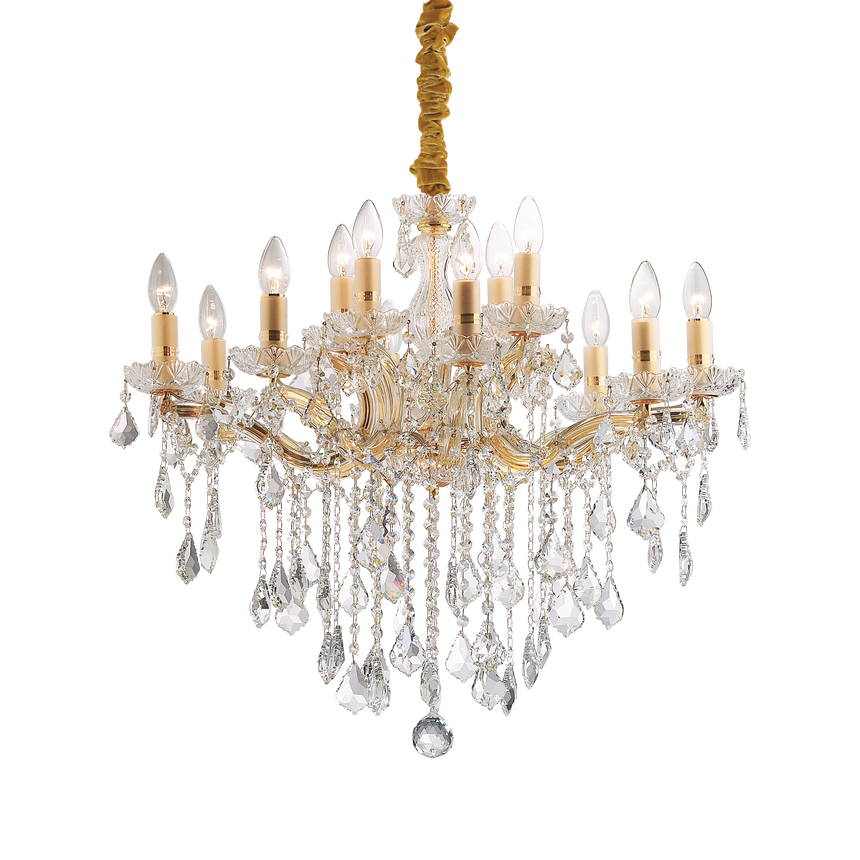 Lámpara colgante Ideal Lux Florian dorado cristal y cerámica 12 luces 480W Ø72cm 035611