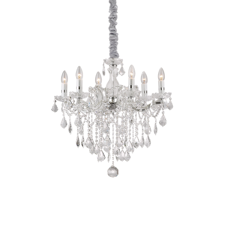 Lámpara colgante Ideal Lux Florian cromo cristal y cerámica 6 luces 240W Ø60cm 035628