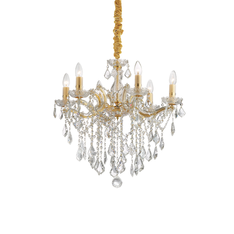 Lámpara colgante Ideal Lux Florian dorado cristal y cerámica 6 luces 240W Ø60cm 035635
