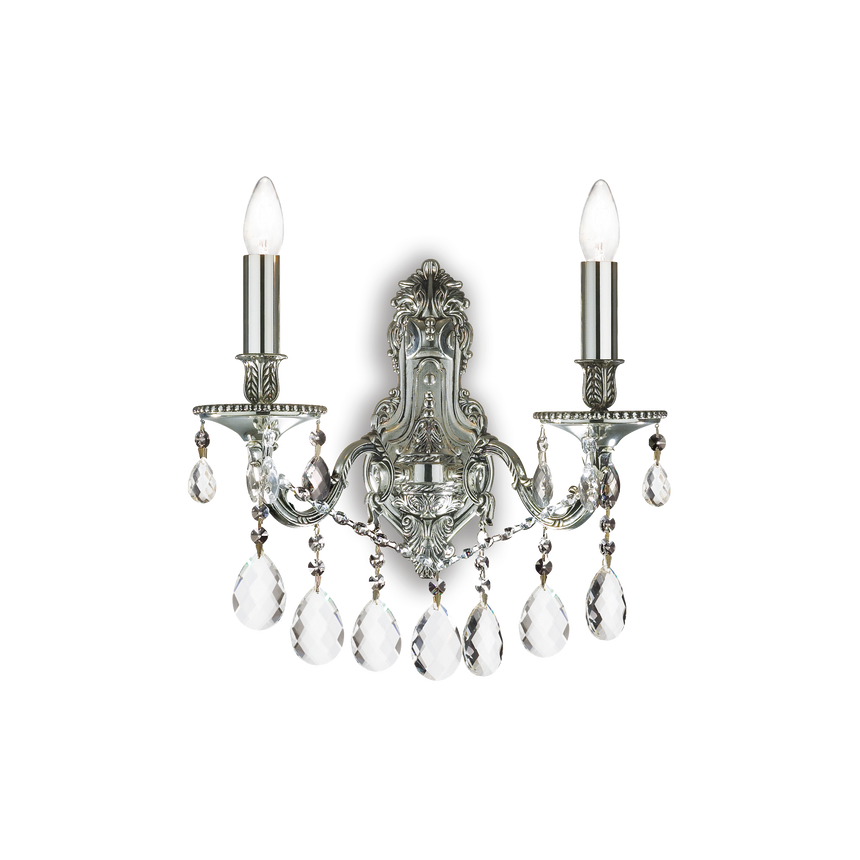 Aplique de pared Ideal Lux Gioconda plata cristal y cerámica 2 luces 80W Ø31cm 044910