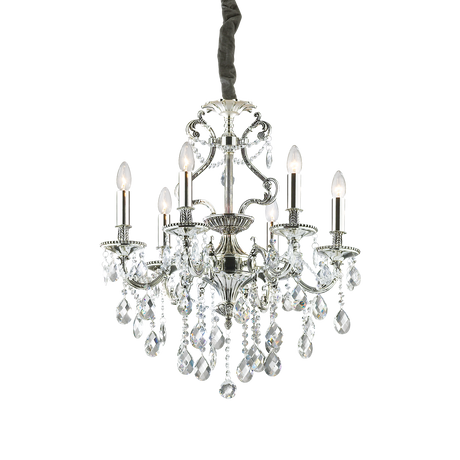 Lámpara colgante Ideal Lux Gioconda plata cristal y cerámica 6 luces 240W Ø62cm 044927