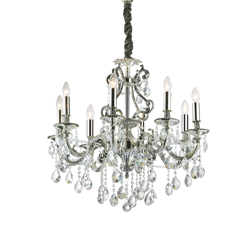 Lámpara colgante Ideal Lux Gioconda plata cristal y cerámica 8 luces 320W Ø73cm 044934