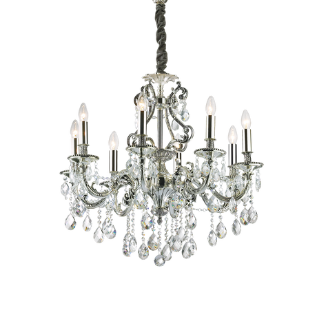 Lámpara colgante Ideal Lux Gioconda cristal y cerámica 8 luces Ø73cm E14 plata — ref. 044934 (1)