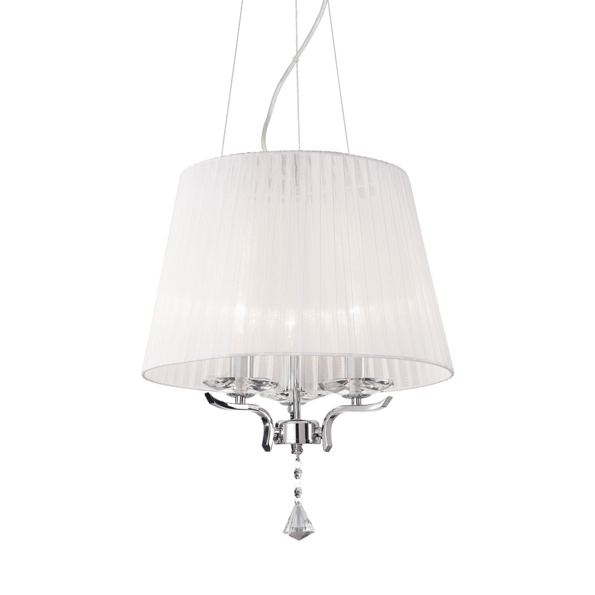 Lámpara colgante Ideal Lux Pegaso blanco cristal y tela 3 luces 84W Ø40cm 059235
