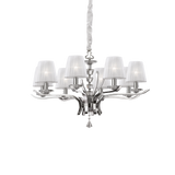 Lámpara colgante Ideal Lux Pegaso blanco cristal y tela 8 luces 224W Ø76cm 059242