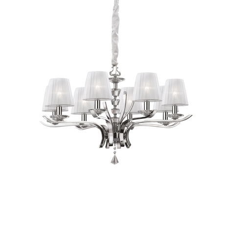 Lámpara colgante Ideal Lux Pegaso blanco cristal y tela 8 luces 224W Ø76cm 059242