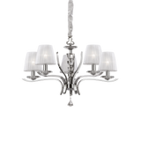 Lámpara colgante Ideal Lux Pegaso blanco cristal y tela 5 luces 140W Ø72cm 066448