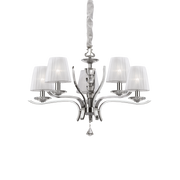Lámpara colgante Ideal Lux Pegaso blanco cristal y tela 5 luces Ø72cm 066448