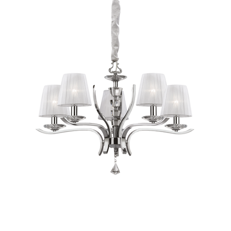 Lámpara colgante Ideal Lux Pegaso blanco cristal y tela 5 luces 140W Ø72cm 066448