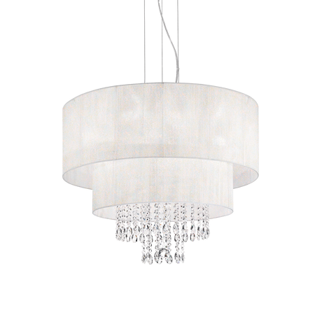 Lámpara colgante Ideal Lux Opera blanco cristal y tela 6 luces 360W Ø71cm 068299