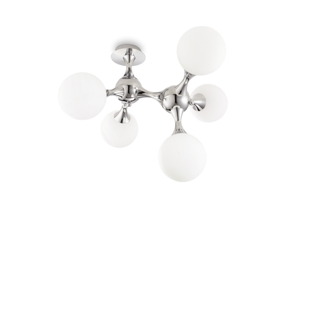 Plafón de techo Ideal Lux Nodi blanco cristal 5 luces 140W Ø55cm 073712