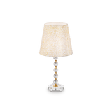 Lámpara de sobremesa Ideal Lux Queen dorado cristal y tela 60W Ø35cm 077758