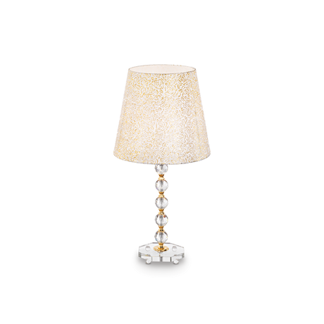 Lámpara de sobremesa Ideal Lux Queen dorado cristal y tela 60W Ø35cm 077758