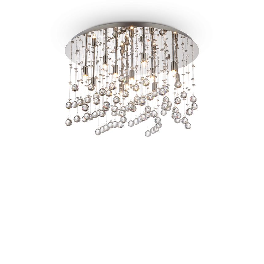 Plafón de techo Ideal Lux Moonlight cristal y cerámica 12 luces 480W Ø60cm cromo — ref. 077802 (1)
