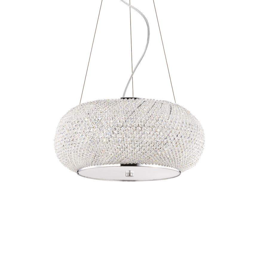 Lámpara colgante Ideal Lux Pasha' cromo cristal y cerámica 6 luces 240W Ø40cm 082158