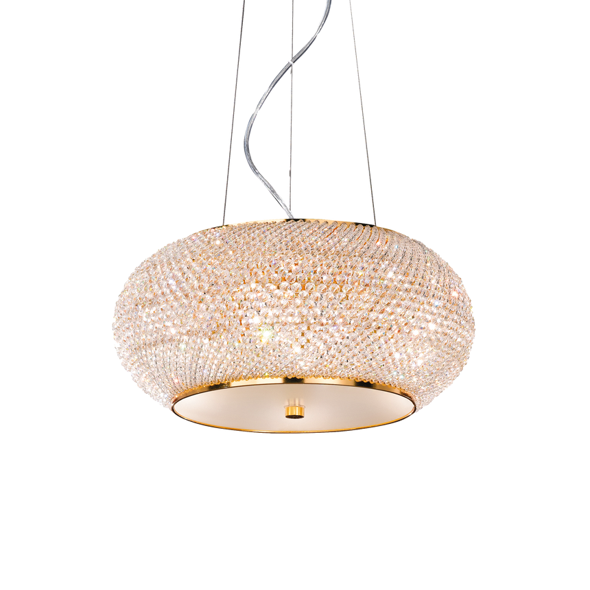 Lámpara colgante Ideal Lux Pasha' dorado cristal y cerámica 6 luces 240W Ø40cm 082172