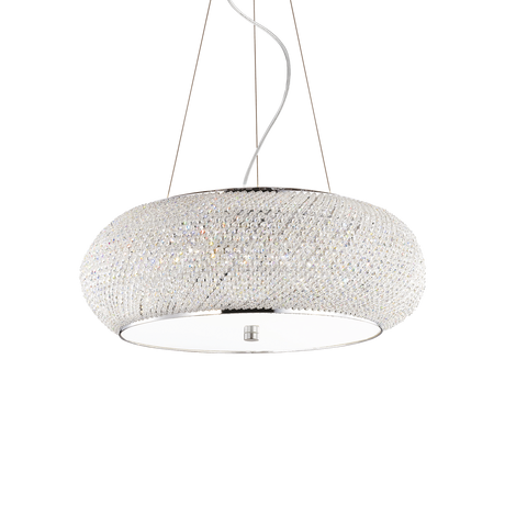 Lámpara colgante Ideal Lux Pasha' cromo cristal y cerámica 10 luces 400W Ø55cm 082196