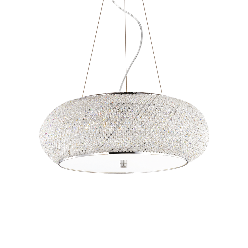 Lámpara colgante Ideal Lux Pasha' cromo cristal y cerámica 10 luces 400W Ø55cm 082196