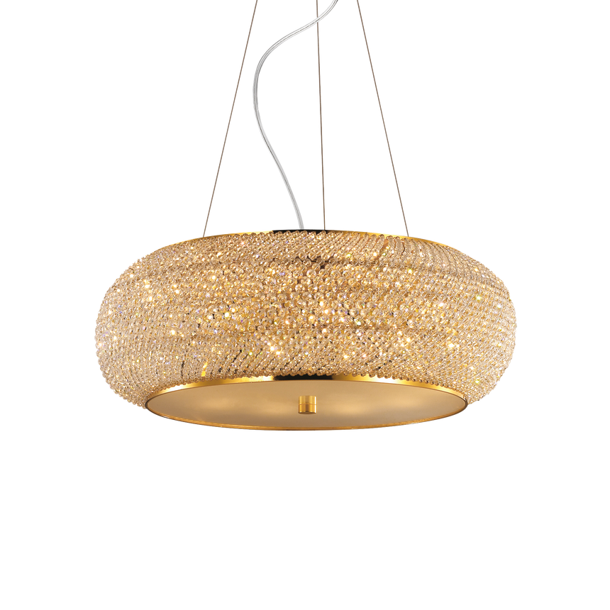 Lámpara colgante Ideal Lux Pasha' dorado cristal y cerámica 10 luces 400W Ø55cm 082257