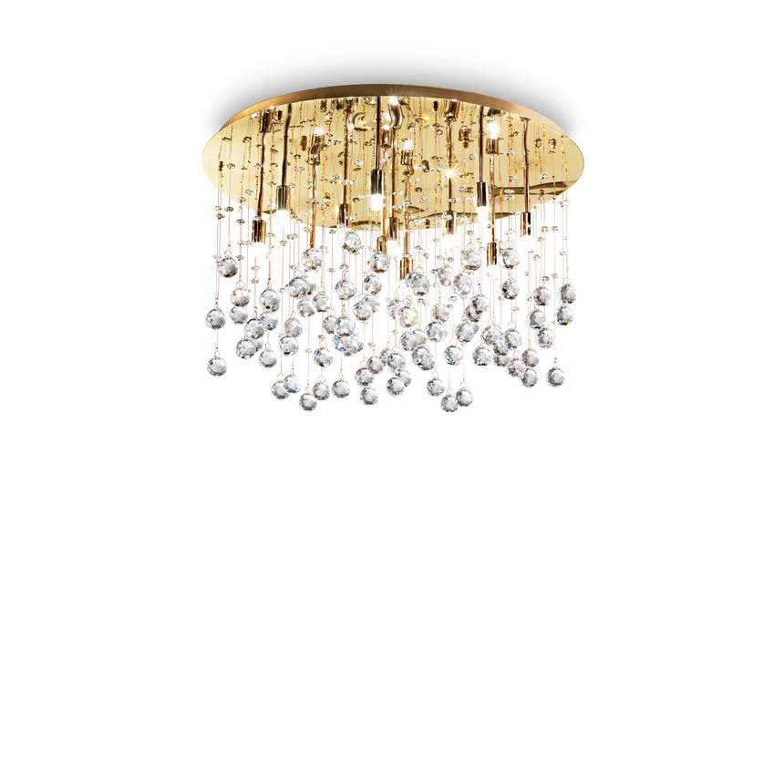 Plafón de techo Ideal Lux Moonlight dorado cristal y cerámica 12 luces 480W Ø60cm 082783