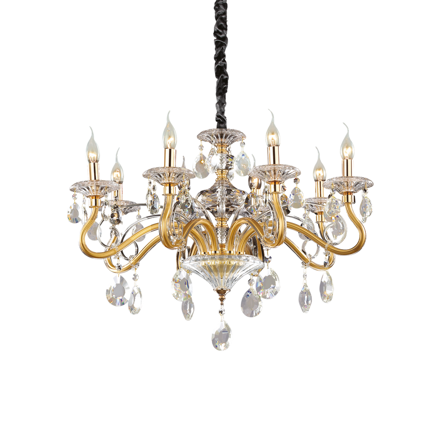 Lámpara colgante Ideal Lux Negresco dorado cristal y cerámica 8 luces 224W Ø73,5cm 087764