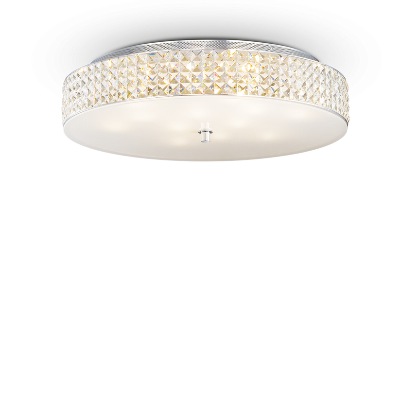Plafón de techo Ideal Lux Roma cromo cristal y cerámica 12 luces 480W Ø60cm 087870