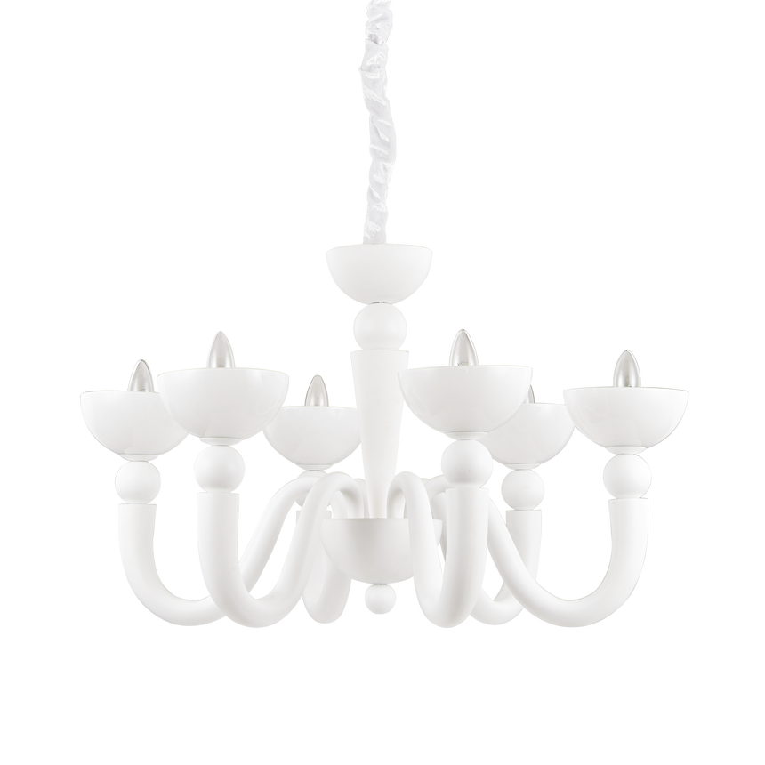 Lámpara colgante Ideal Lux Bon blanco cristal 6 luces 168W Ø80cm 093994