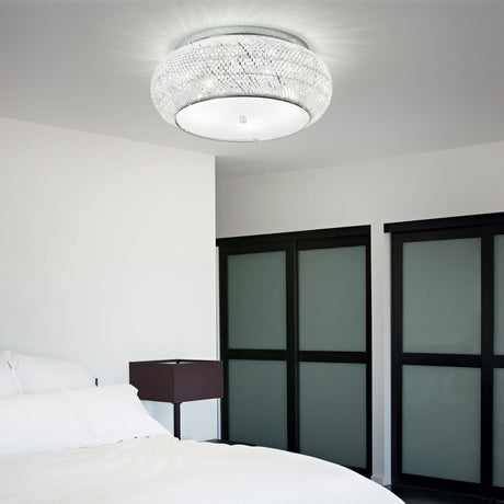 Plafón de techo Ideal Lux Pasha' cristal y cerámica 10 luces Ø55cm E14 cromo — ref. 100746 (2)