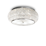 Plafón de techo Ideal Lux Pasha' cristal y cerámica 10 luces Ø55cm E14 cromo — ref. 100746 (1)