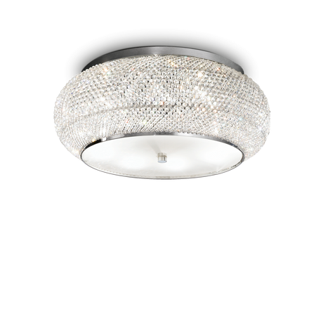 Plafón de techo Ideal Lux Pasha' cristal y cerámica 10 luces Ø55cm E14 cromo — ref. 100746 (1)