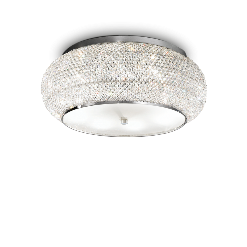 Plafón de techo Ideal Lux Pasha' cristal y cerámica 10 luces Ø55cm E14 cromo — ref. 100746 (1)