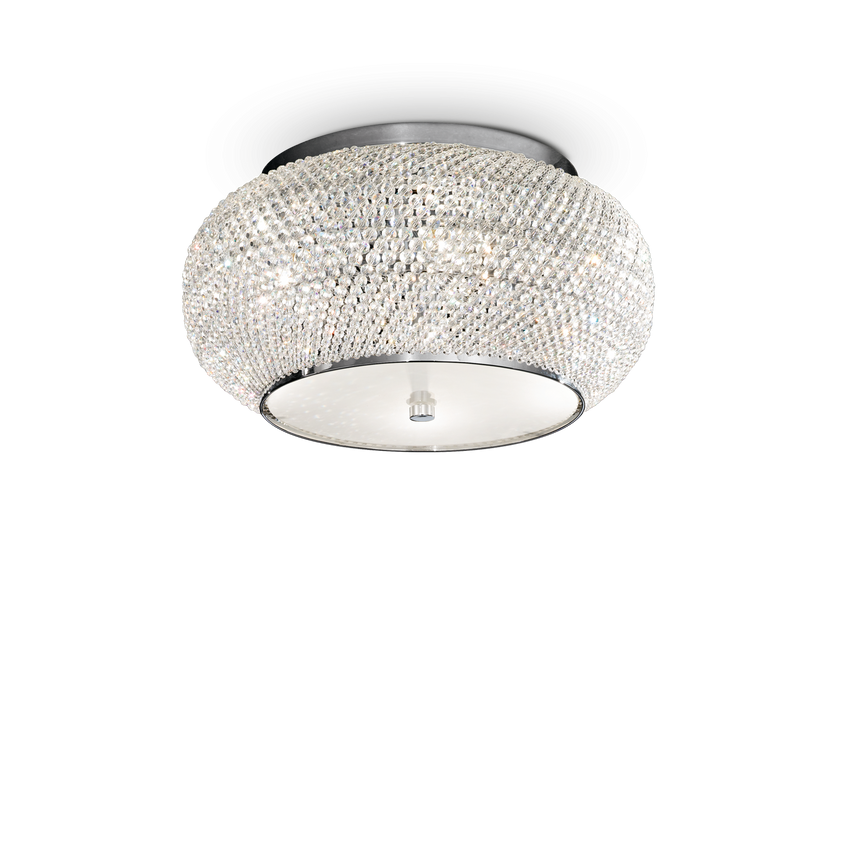 Plafón de techo Ideal Lux Pasha' cromo cristal y cerámica 6 luces 240W Ø40cm 100784
