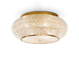 Plafón de techo Ideal Lux Pasha' dorado cristal y cerámica 10 luces 400W Ø55cm 100791