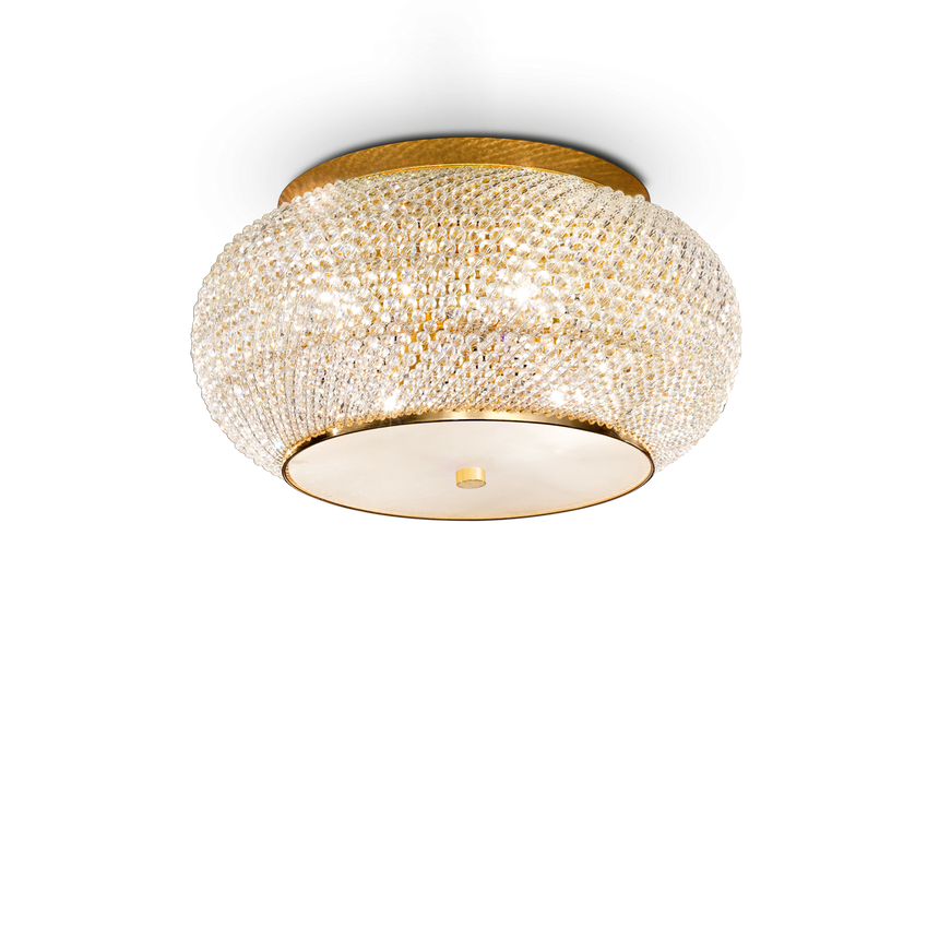 Plafón de techo Ideal Lux Pasha' dorado cristal y cerámica 6 luces 240W Ø40cm 100807