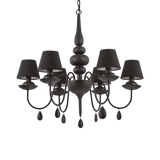 Lámpara colgante Ideal Lux Blanche negro cristal y tela 6 luces 240W Ø78cm 111872