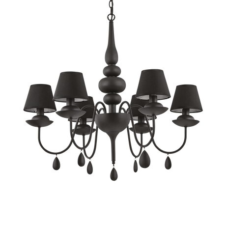 Lámpara colgante Ideal Lux Blanche negro cristal y tela 6 luces 240W Ø78cm 111872