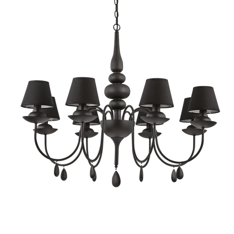 Lámpara colgante Ideal Lux Blanche negro cristal y tela 8 luces 320W Ø92cm 111896
