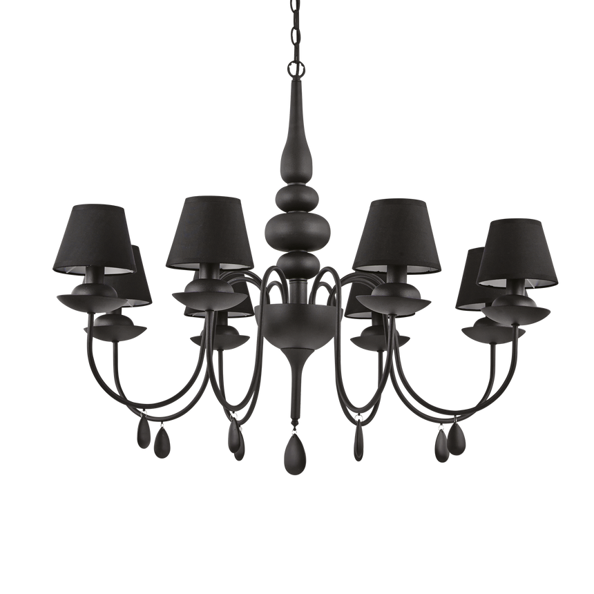 Lámpara colgante Ideal Lux Blanche negro cristal y tela 8 luces 320W Ø92cm 111896