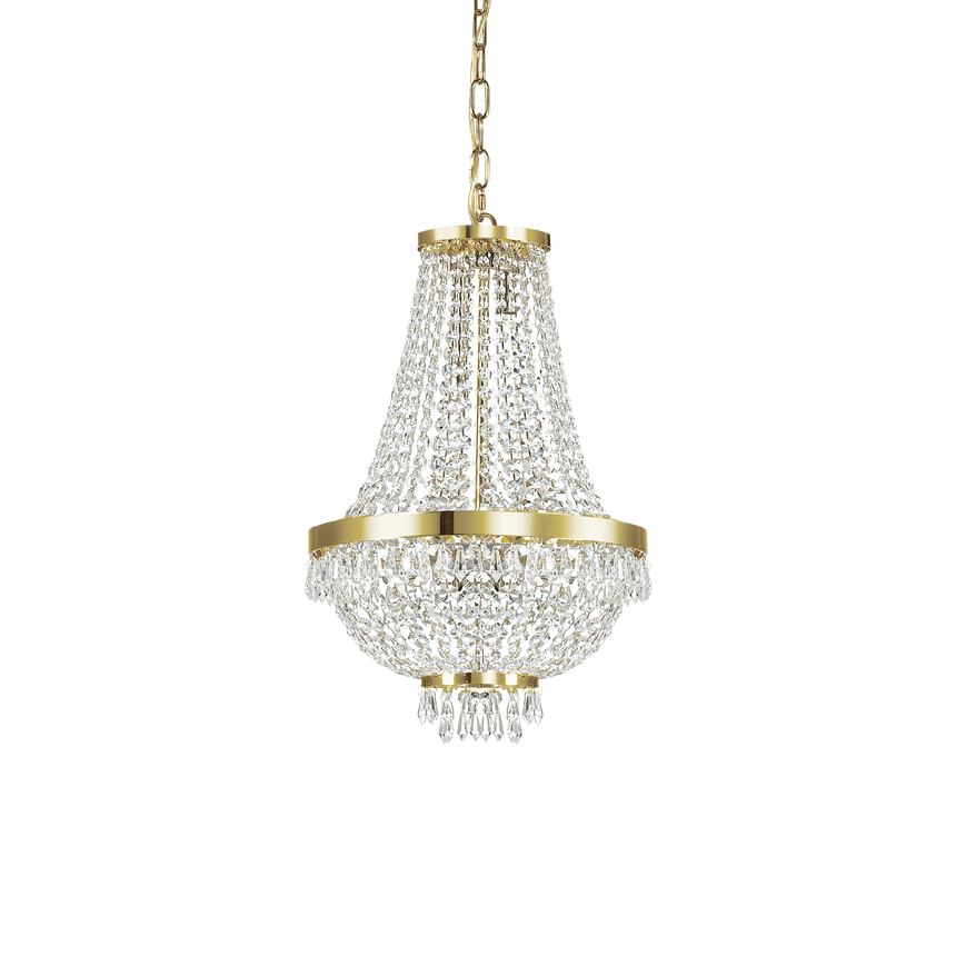 Lámpara colgante Ideal Lux Caesar dorado cristal y cerámica 6 luces 24W Ø38cm 114729