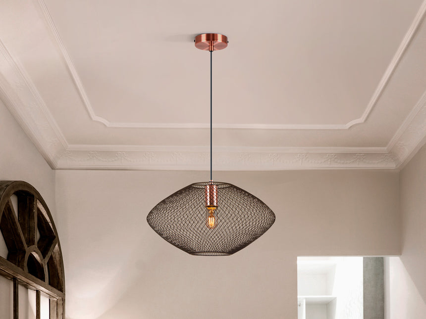 Lámpara de techo colgante Schuller Melany 1 luz cobre satinado y negro Ø37cm 12500