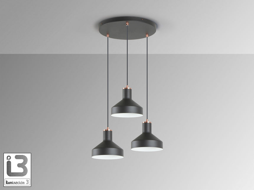 Lámpara de techo colgante Schuller Irias 3 luces negro y cobre satinado Ø46cm 12546 vista 3