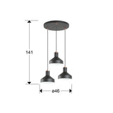 Lámpara de techo colgante Schuller Irias 3 luces negro y cobre satinado Ø46cm 12546 dimensiones