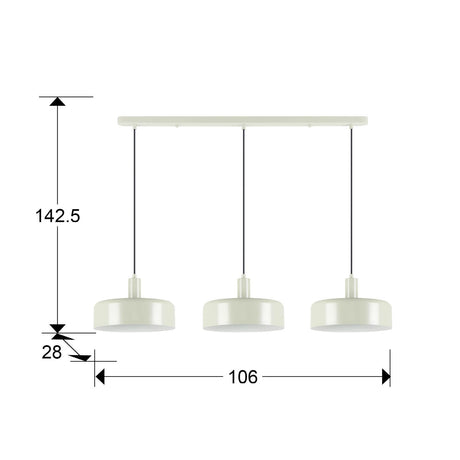 Lámpara de techo colgante Schuller Alessia 3 luces gris perla mate 12578 dimensiones