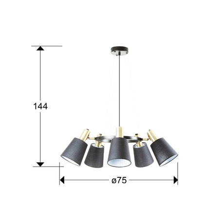 Lámpara de techo colgante Schuller Gisela 5 luces negro y latón Ø75cm 12616 dimensiones